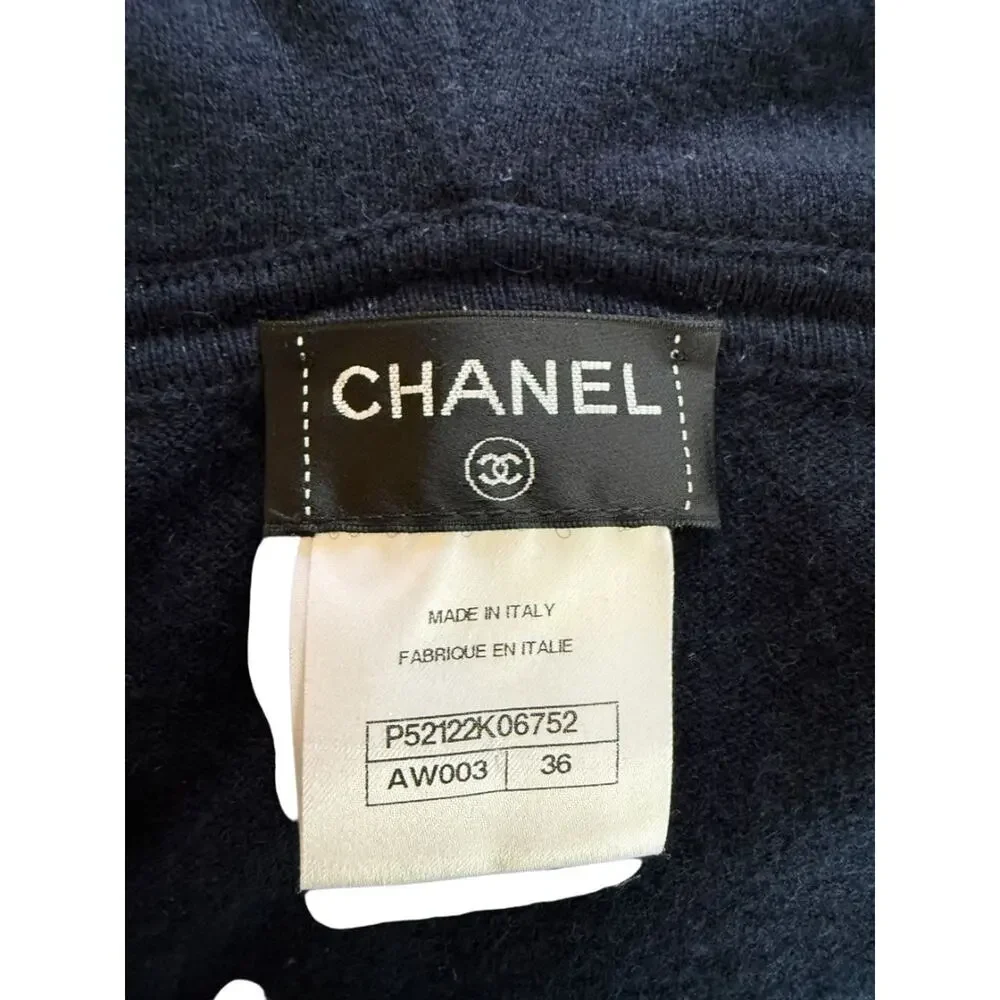 Chanel Navy Blue Cashmere Hoodie with Silver Hardware – Size 36